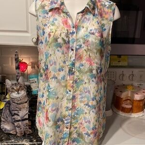 U womens Liz Claiborne casual sleeveless button up regular size top XL